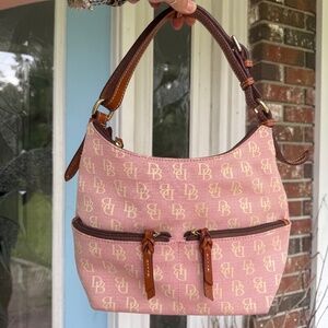 Dooney And Bourke Purse Pink And white With Brown Leather